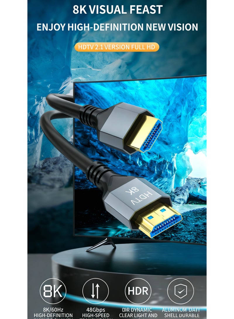 نيو سمارت كابل HDMI 2.1 بدقة 8K - يدعم 8K 60Hz، 4K 144Hz، 2K 240Hz، 1080P 240Hz، 48Gbps، 3D، HDR، HDCP، eARC، Dolby - كابل HDMI عالي السرعة جدًا لأجهزة اللابتوب، الكمبيوتر، الشاشة، البروجيكتور، التلفاز، PS4، PS5، Xbox، Switch، HDTV، كاميرا DSLR2M - Image 2
